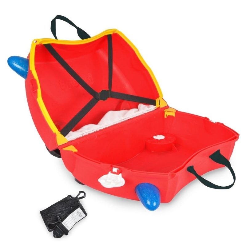 Innenseite des Trunki Feuerwehrautos mit Schloss und Gurten